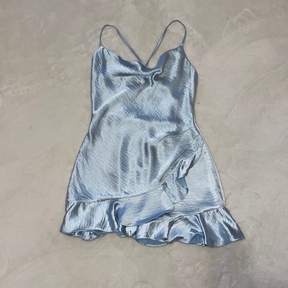Light Blue Satin Ruffle Romper